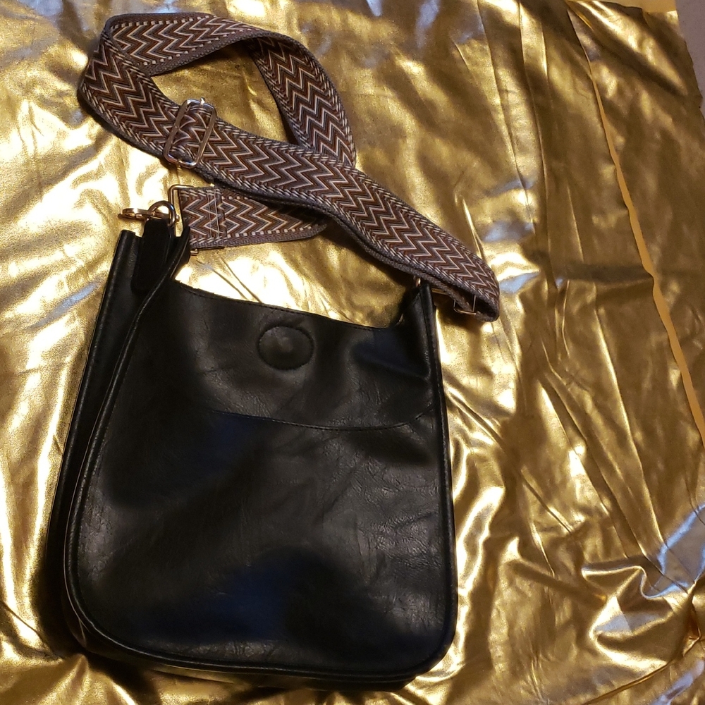 Black Leather Brand ah.dorned Crossbody Bag with Chevron Woven Strap